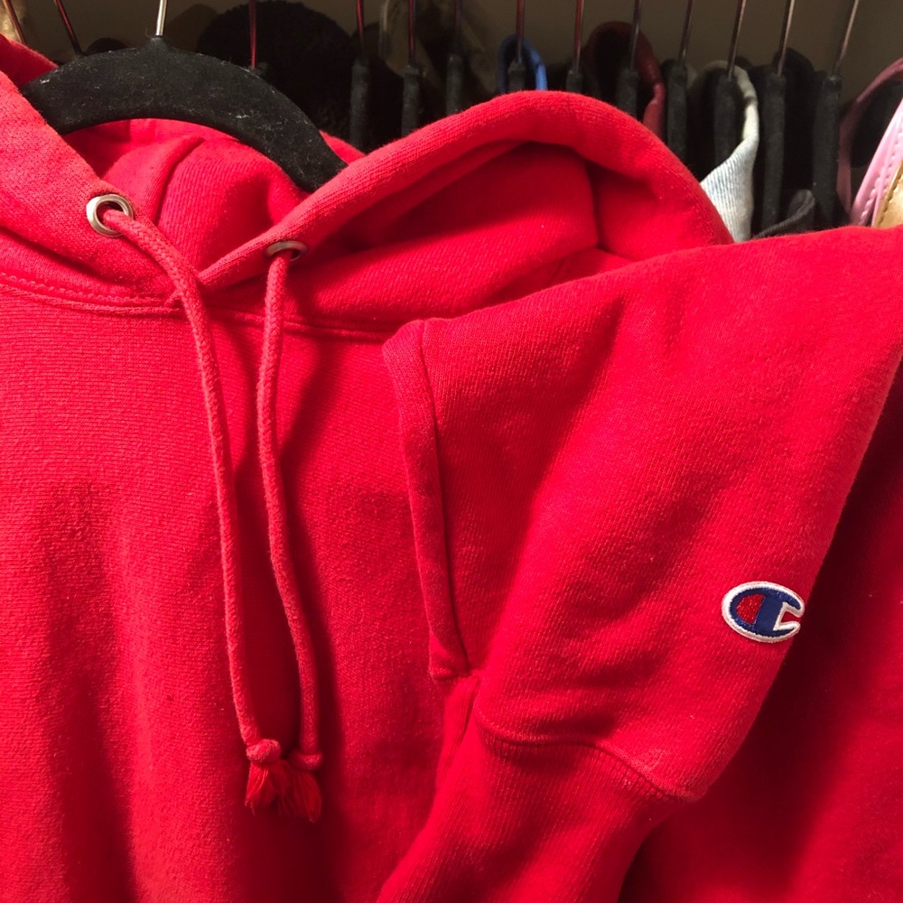 champion reverse weave red hoodie sweater vintage